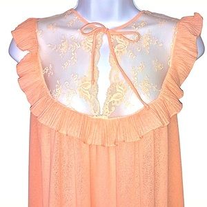 **5 for $50**VTG 70s LONG PEACH NIGHTGOWN MESH BODICE BLANCHE RALPH MONTENERO SM